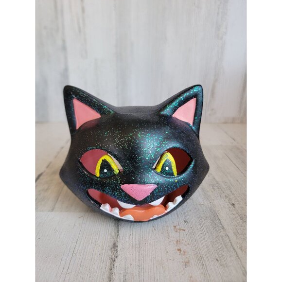 Vintage ceramic black cat face tea light holder candle Halloween - Picture 1 of 10